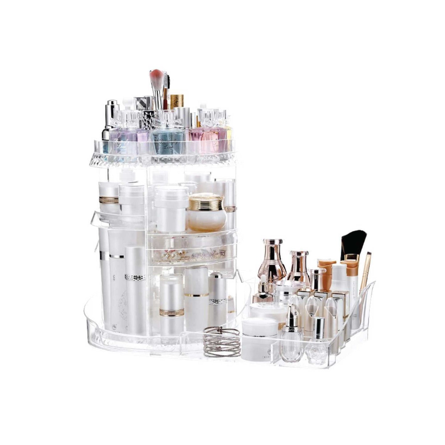 Makeup Organiser Rotating Stand - Cosmetic Storage Large Tiered Display Tray