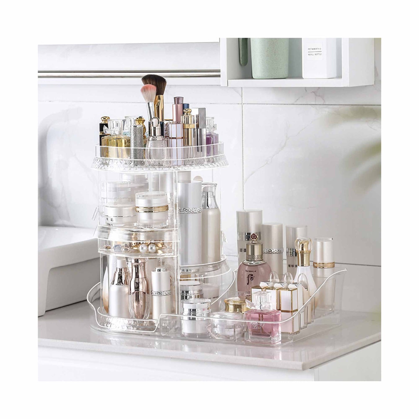 Makeup Organiser Rotating Stand - Cosmetic Storage Large Tiered Display Tray