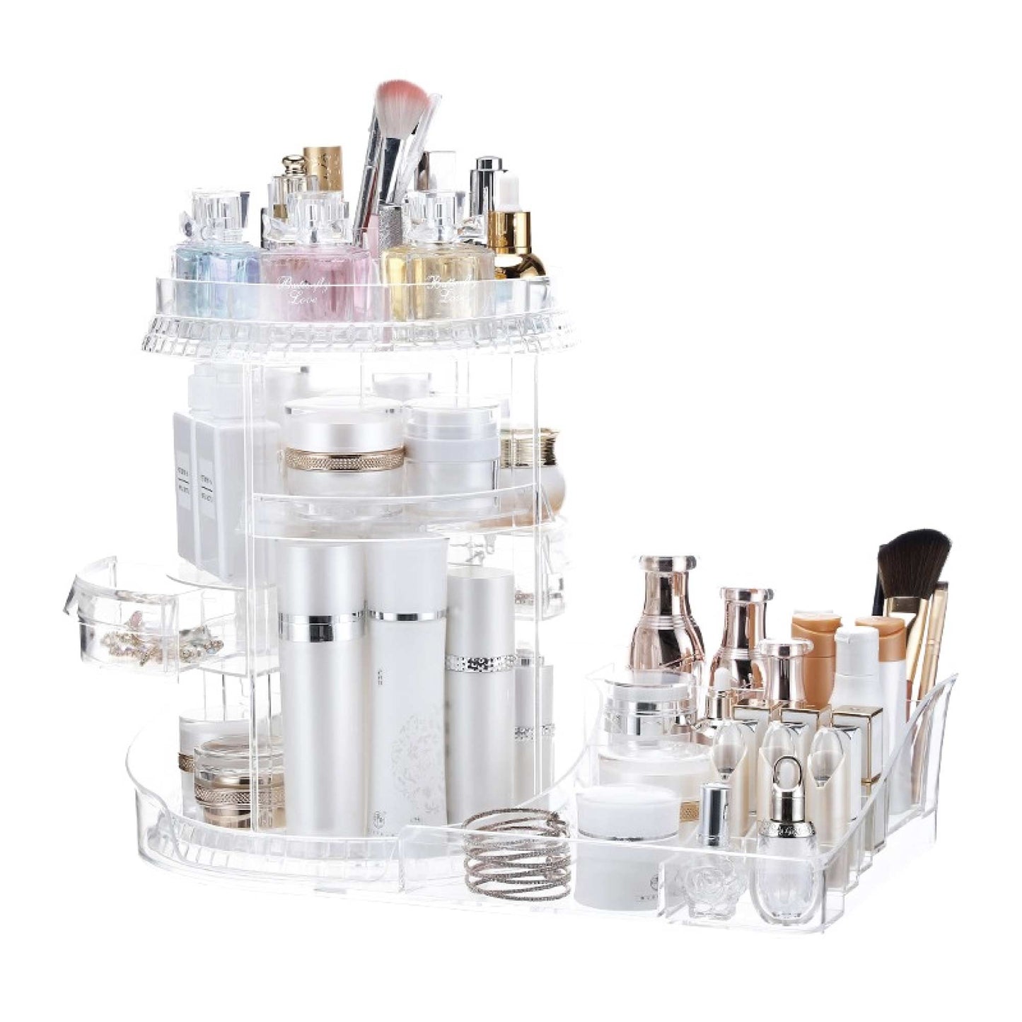 Makeup Organiser Rotating Stand - Cosmetic Storage Large Tiered Display Tray