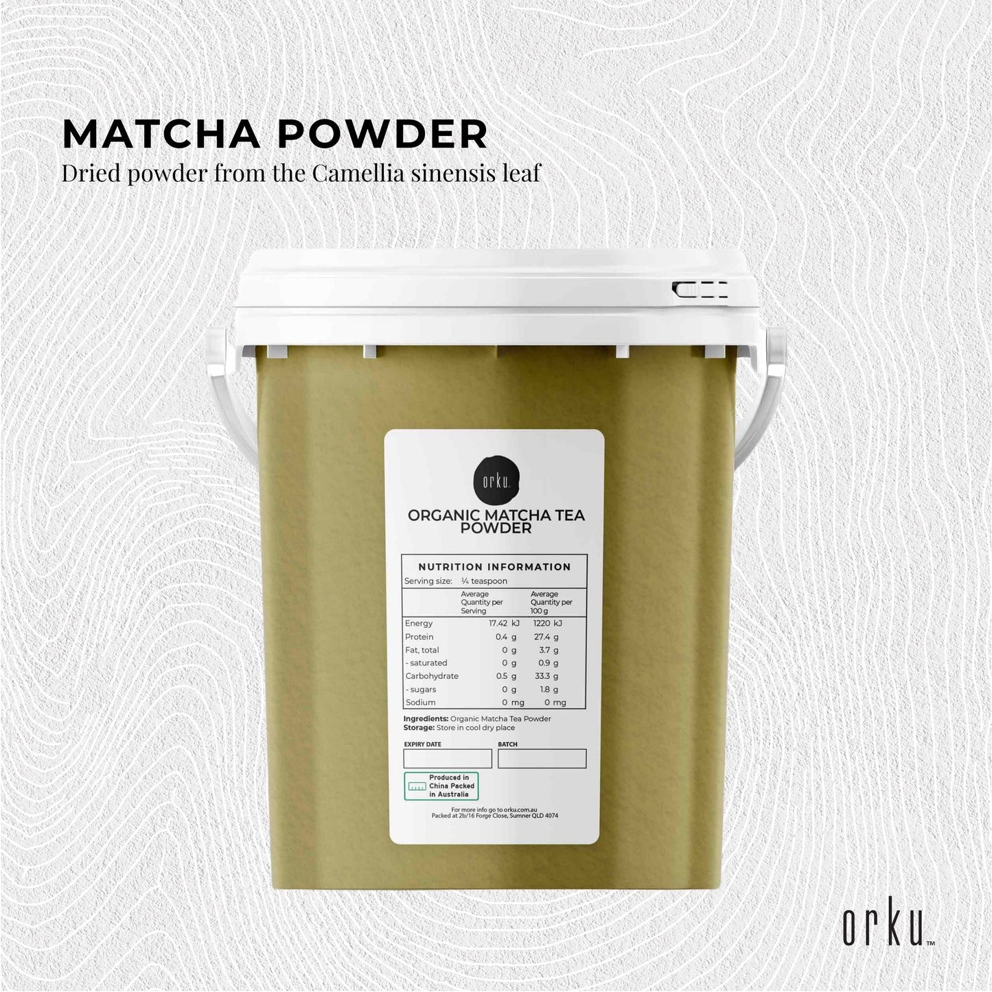 Organic Matcha Green Tea Powder Bucket Camellia Sinensis Leaf Supplementt