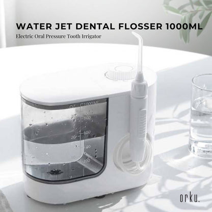 Orku 1000ml Water Flosser Electric Oral Irrigator - Stepless Pressure White