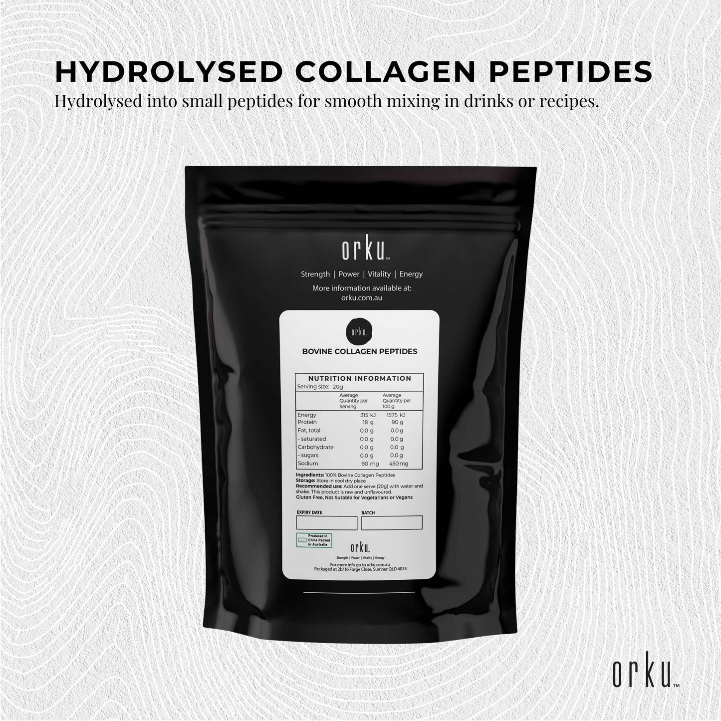 Orku Bovine Collagen Peptides Powder  - Hydrolysed Protein Unflavoured
