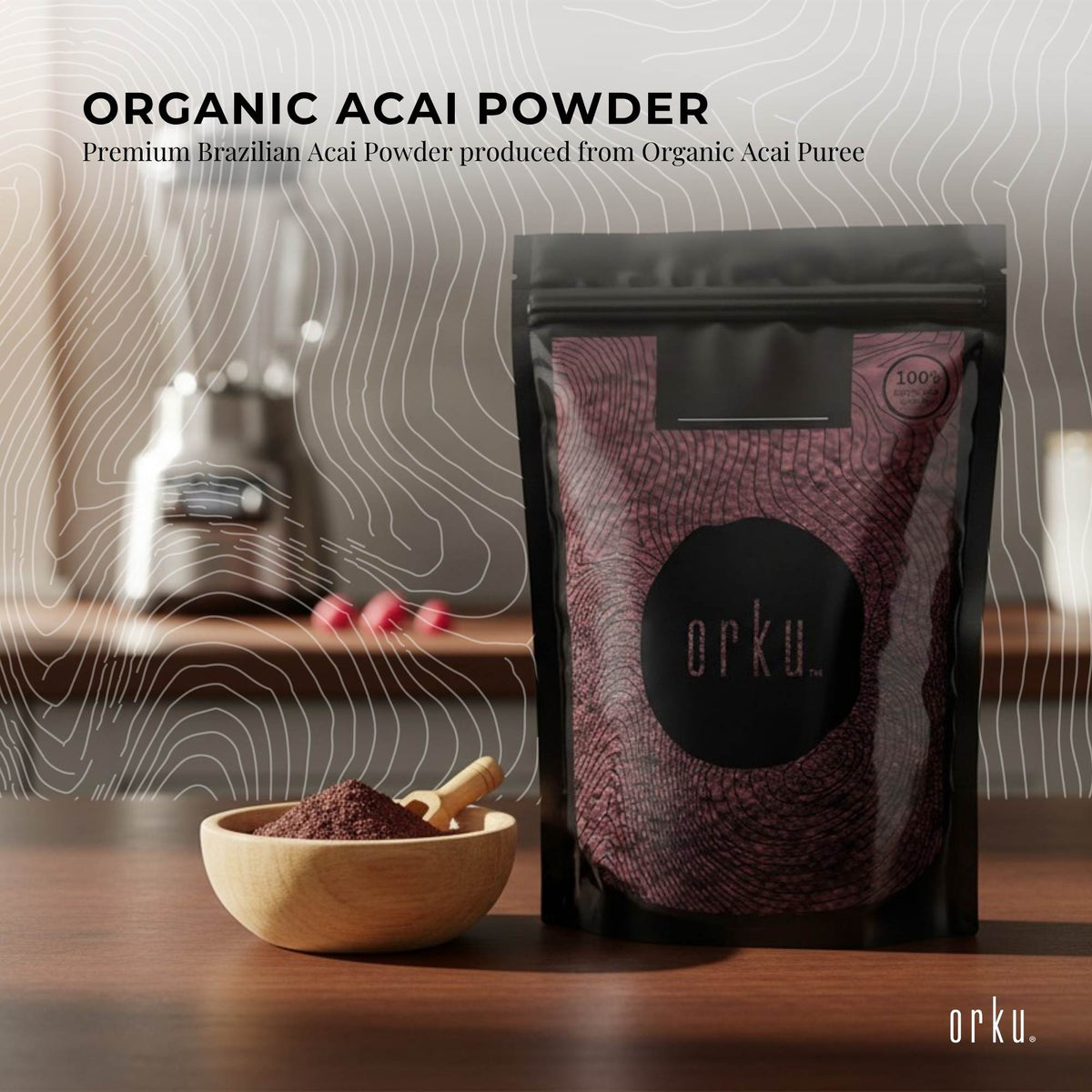 Orku 100g Organic Acai Powder Brazilian Berry Smoothie Bowl Ingredient