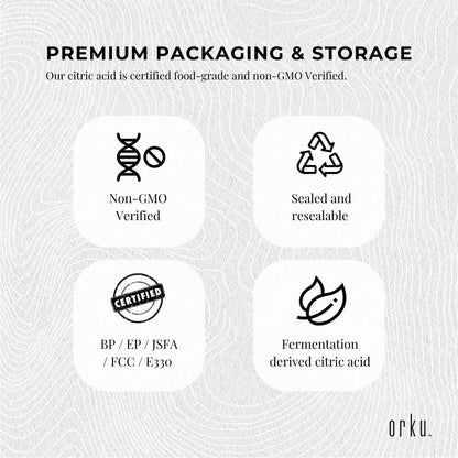 Orku Citric Acid Powder Tubs - Food Grade Non GMO Anhydrous Preservative E330