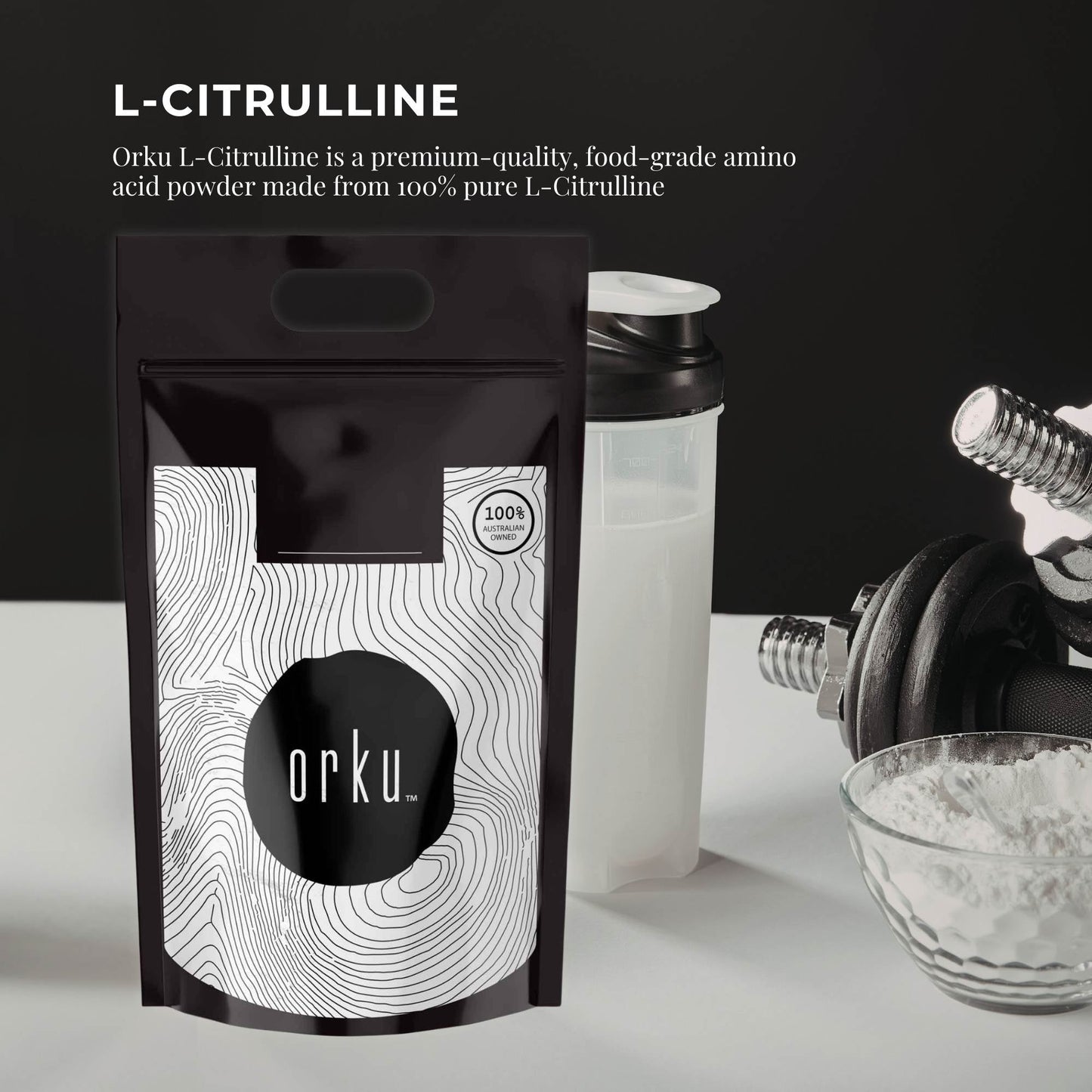 Orku L-Citrulline Powder - Pure Unflavoured Food Grade Amino Acid