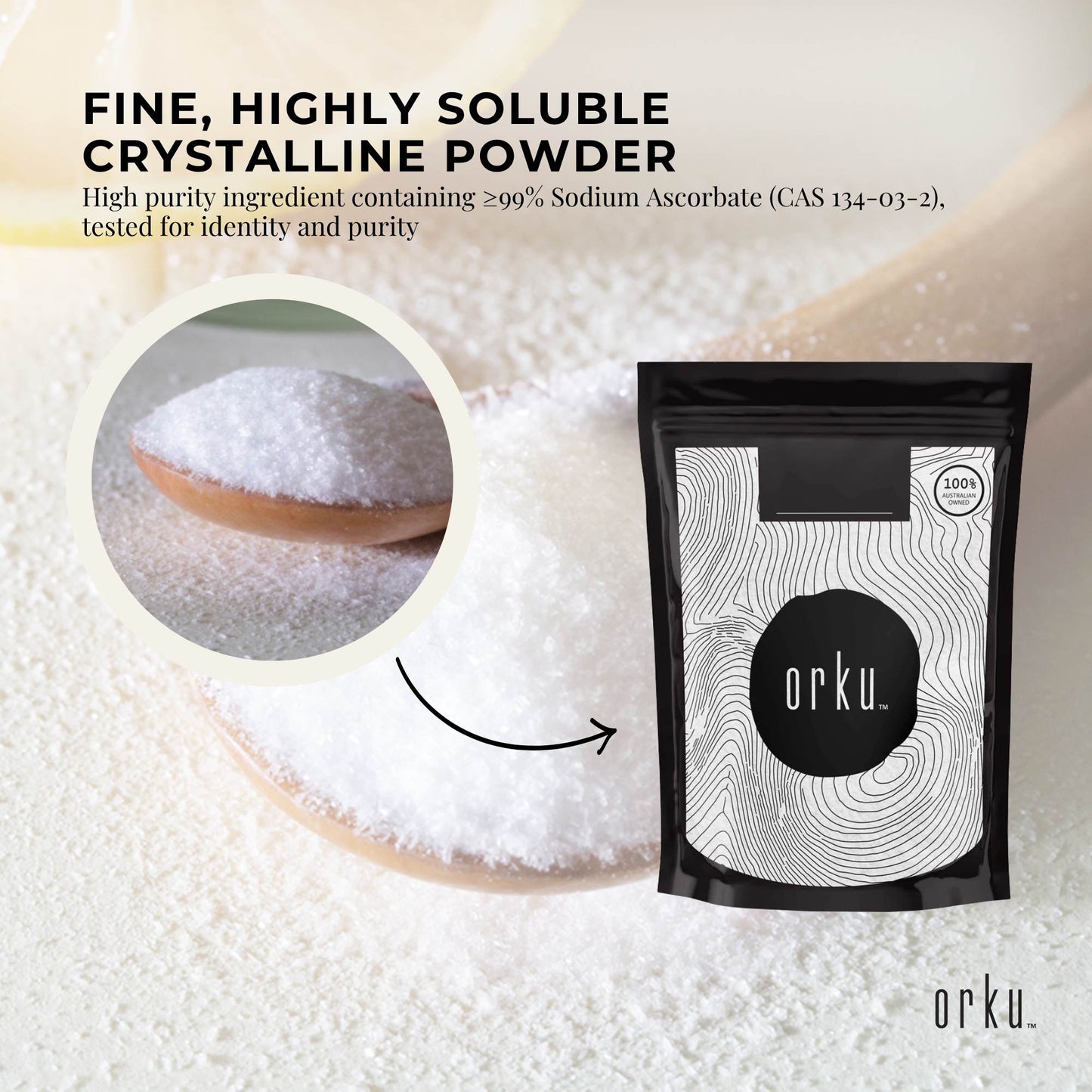Orku Sodium Ascorbate - High Purity Soluble Crystalline Powder Bulk Bag