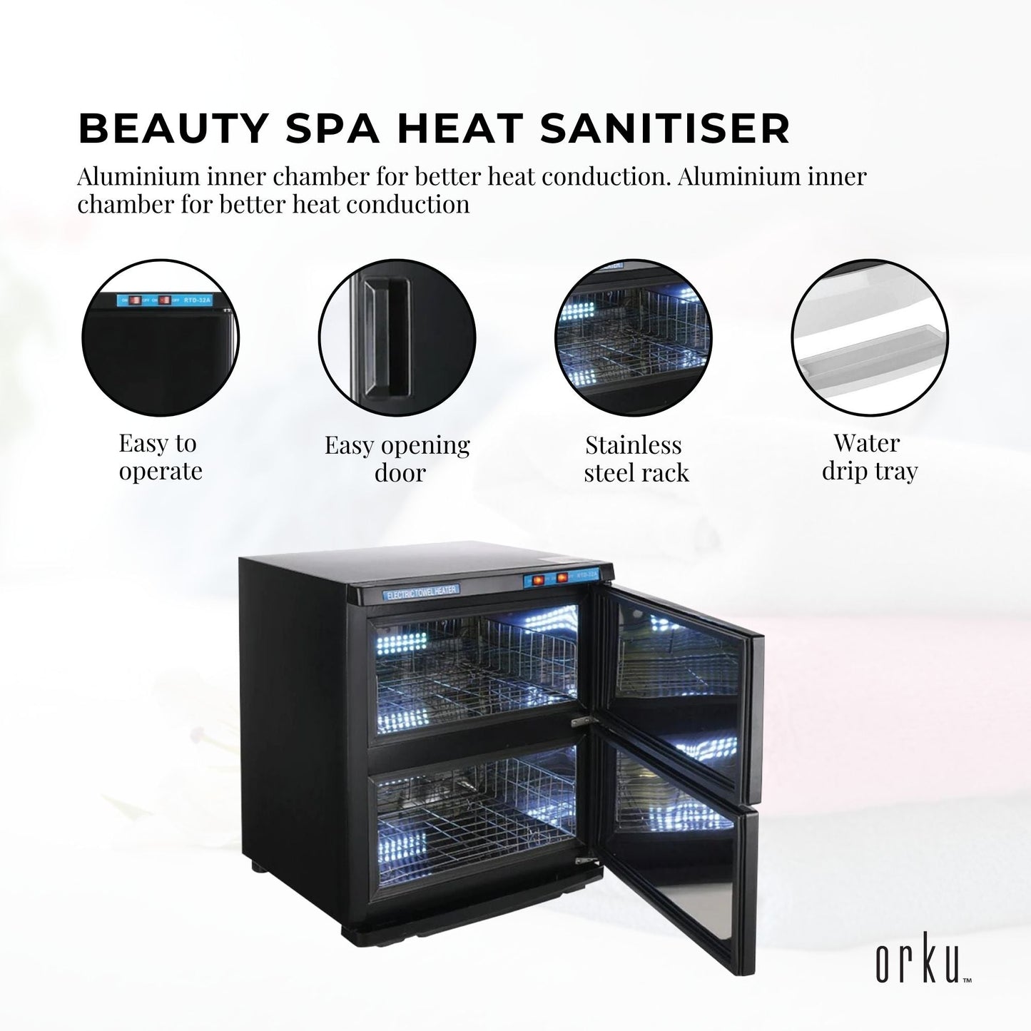 Orku 32L Black UV Electric Towel Warmer Steriliser Cabinet Salon Heat Sanitiser