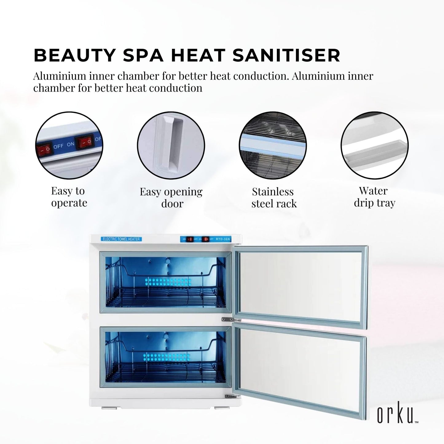 Orku 32L White UV Electric Towel Warmer Steriliser Cabinet Salon Heat Sanitiser
