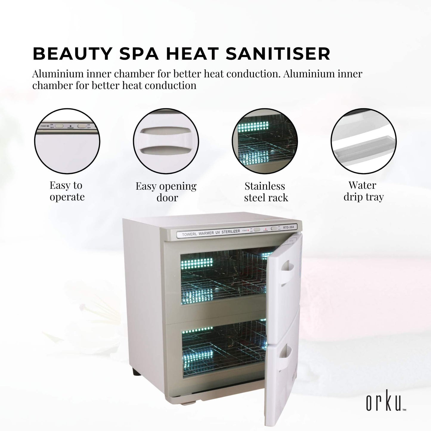 Orku 36L White UV Electric Towel Warmer Steriliser Cabinet Salon Heat Sanitiser
