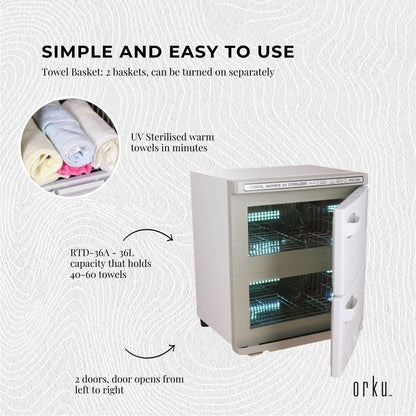 Orku 36L White UV Electric Towel Warmer Steriliser Cabinet Salon Heat Sanitiser