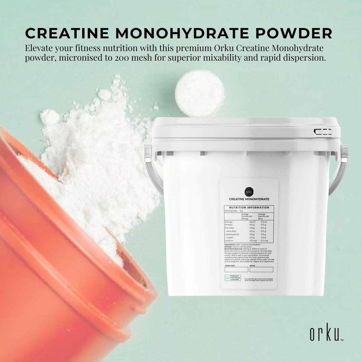 Orku Creatine Monohydrate Powder 99.9% Pure 200 Mesh Micronised Tubs