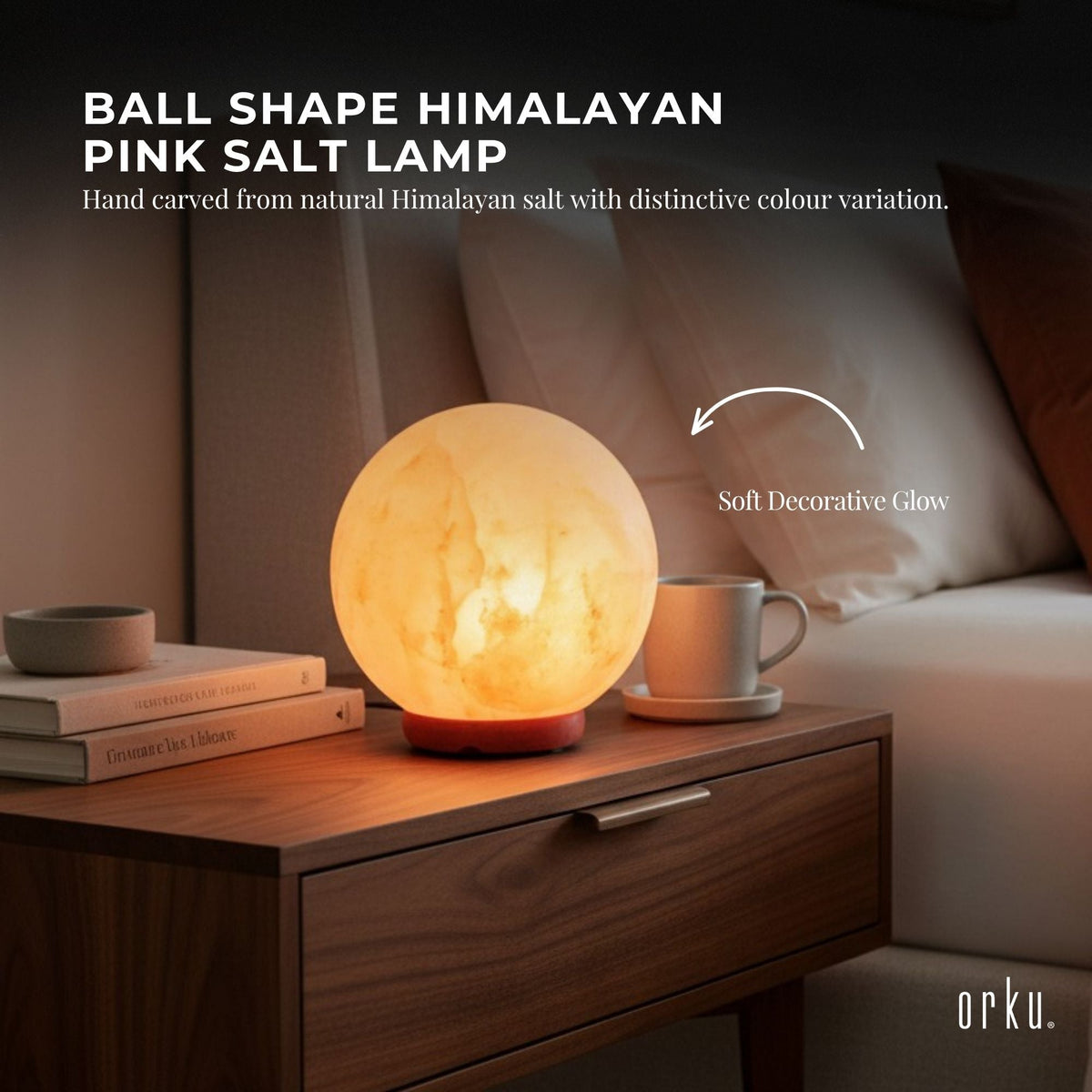Orku 12cm Ball Himalayan Pink Salt Lamp - Carved Sphere Night Light