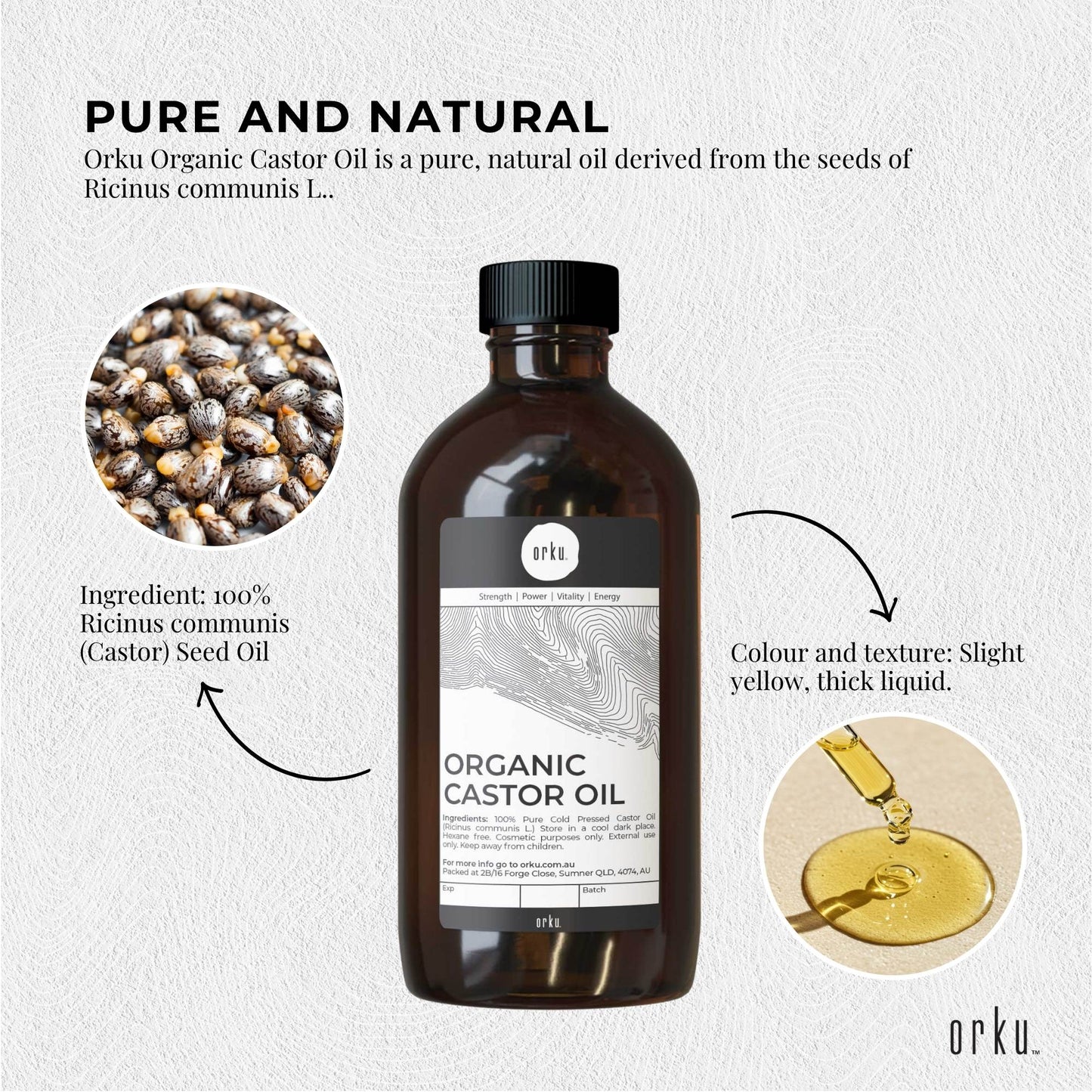 Orku Organic Castor Oil - Hexane Free Cold Pressed