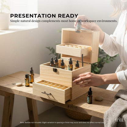 Orku 59 Essential Oil Bottle Storage Box - Wooden 3 Tier Aromatherapy Organiser