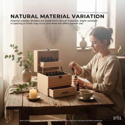 Orku 59 Essential Oil Bottle Storage Box - Wooden 3 Tier Aromatherapy Organiser