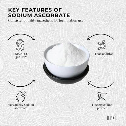 Orku 5Kg Sodium Ascorbate Tub - High Purity Soluble Crystalline Powder