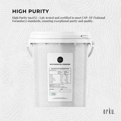 Orku Myo Inositol Powder Buckets - USP Grade High Purity Unflavoured