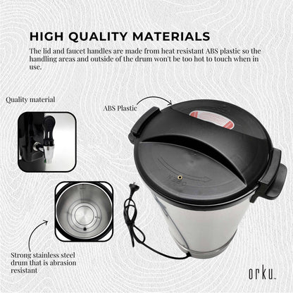 Orku 8L Candle Wax Heater - Core Heating With Tap For Candle Making Silver