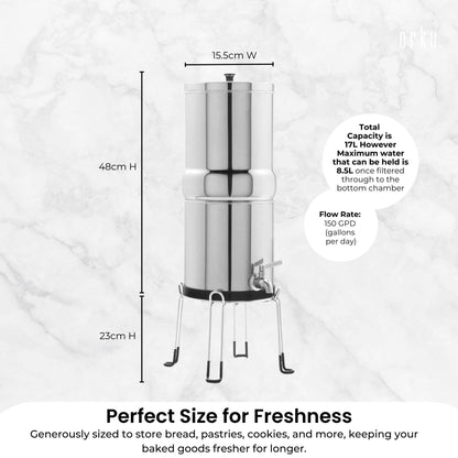 Orku 8.5L Gravity Benchtop Water Filter - Stainless Steel Fluoride Removal