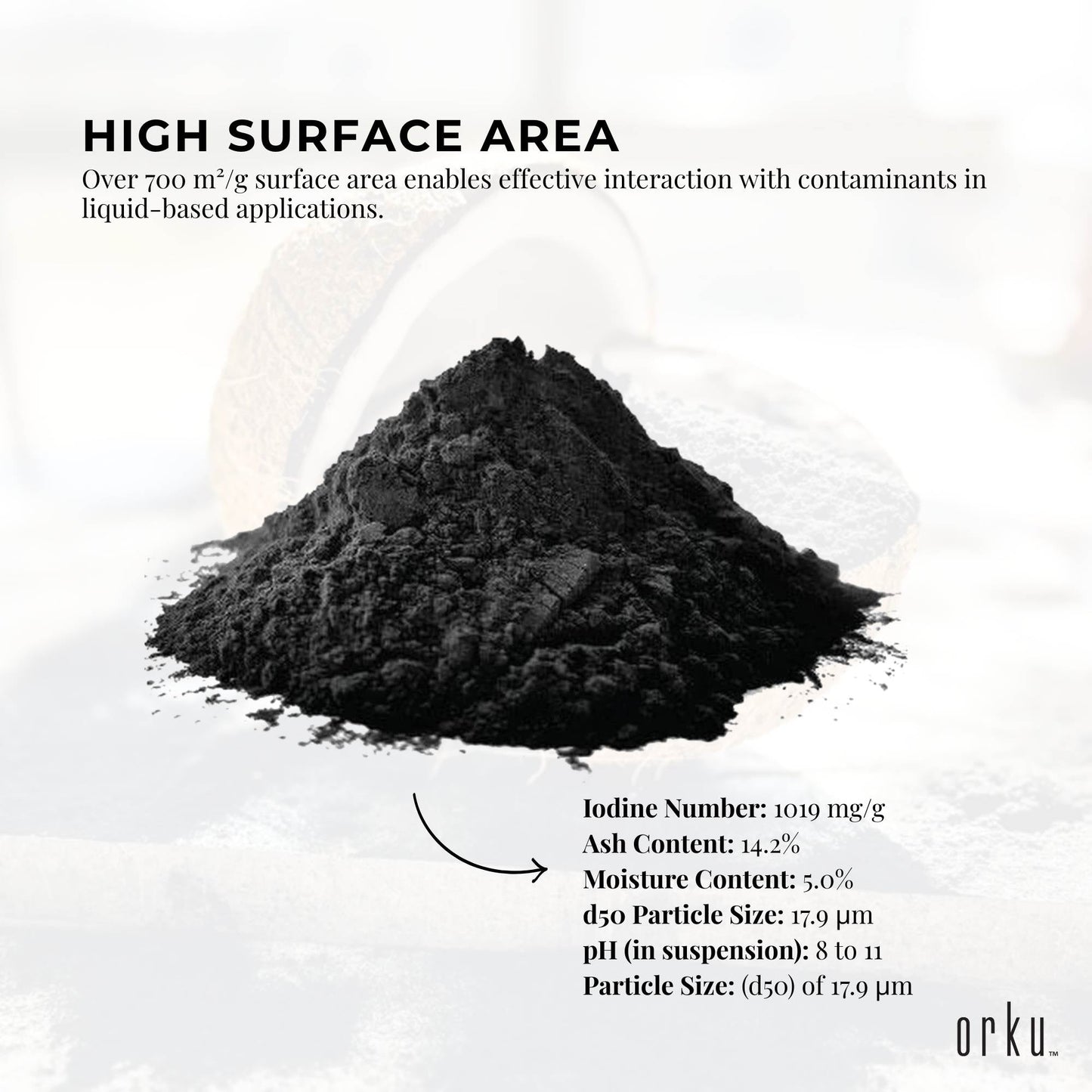 Orku Activated Carbon Powder Coconut Charcoal Bucket - Water Filtration