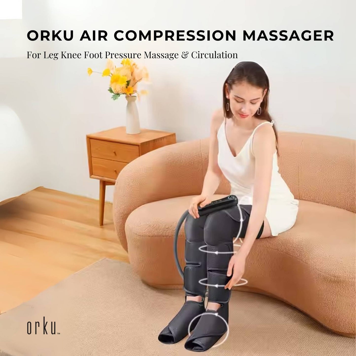 Orku Air Compression Leg Knee Foot Massager with Heat - Relaxation Recovery