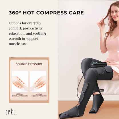 Orku Air Compression Leg Knee Foot Massager with Heat - Relaxation Recovery