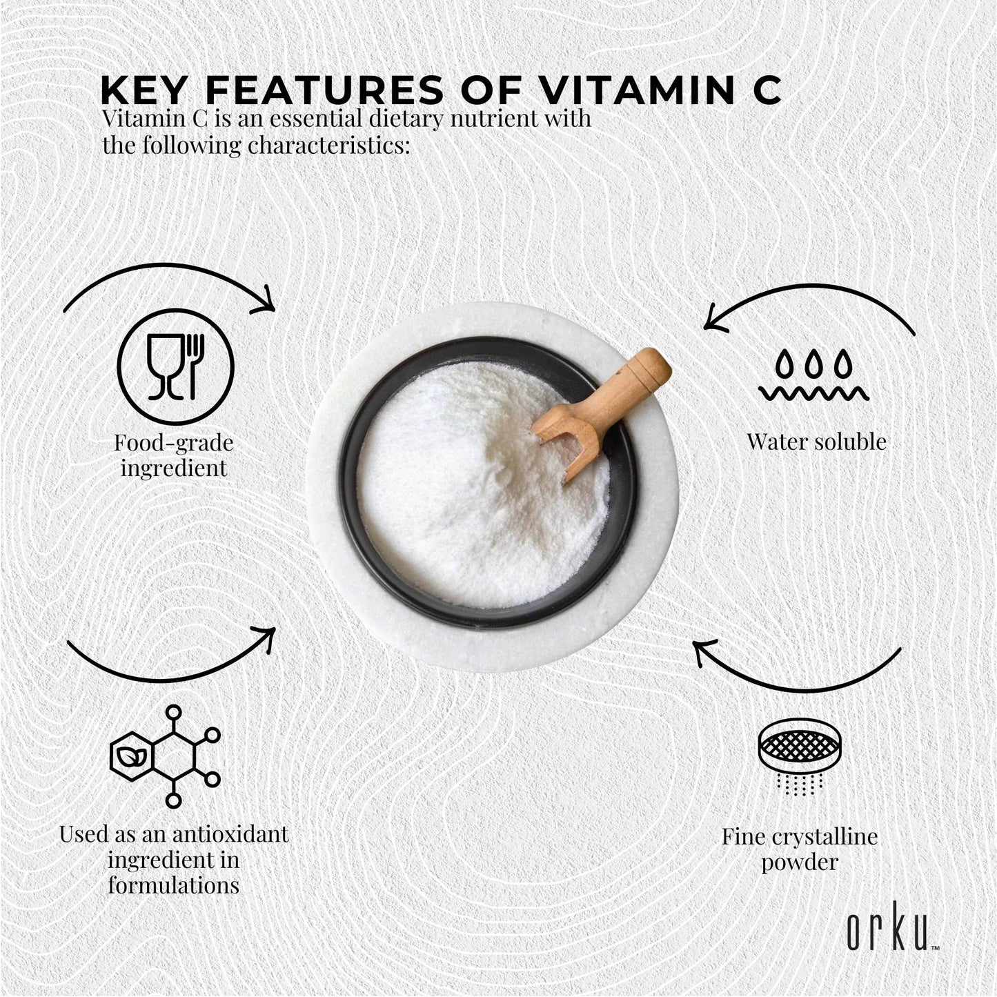 Orku Vitamin C Powder Pure L-Ascorbic Acid  USP Grade Bulk Sizes
