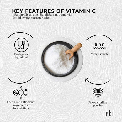 Orku Vitamin C Powder Pure L-Ascorbic Acid  USP Grade Bulk Sizes