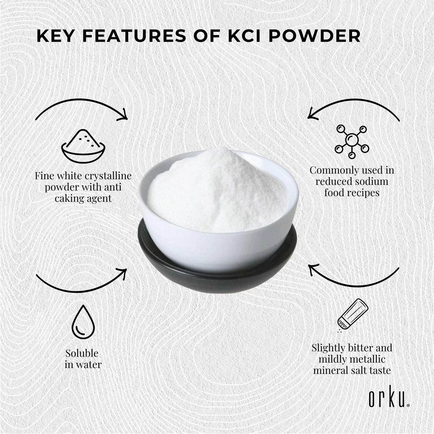 Orku Bulk Potassium Chloride Powder (KCl) - Food Grade E508 Salt Substitute