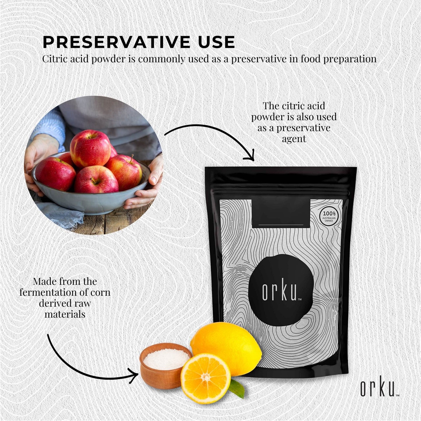 Orku Citric Acid Powder - Food Grade Non GMO Anhydrous Preservative E330