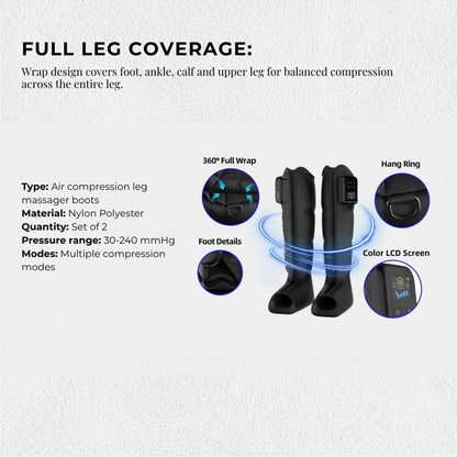Orku Cordless Full Leg Air Compression Massager Boots Rechargeable - Set of 2