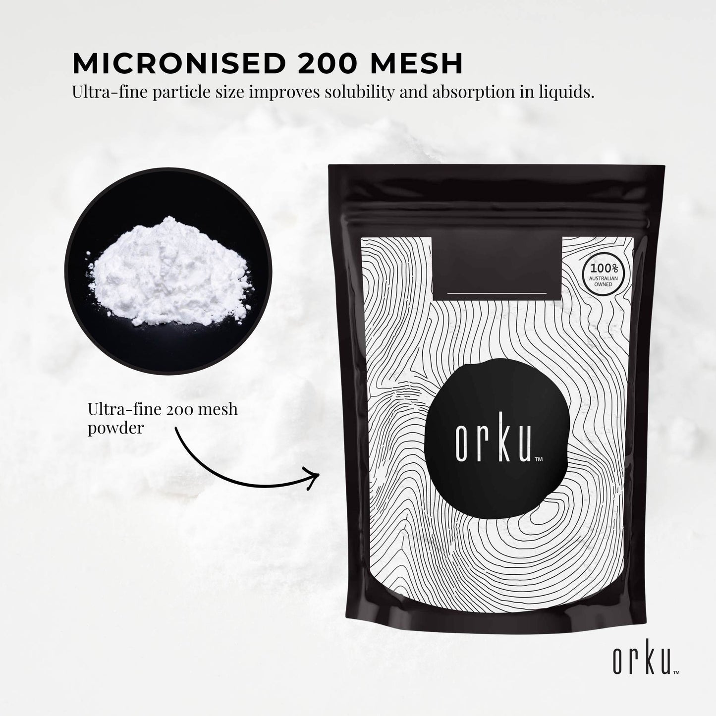 Orku Creatine Monohydrate Powder 200 Mesh Micronised 99.9% Pure