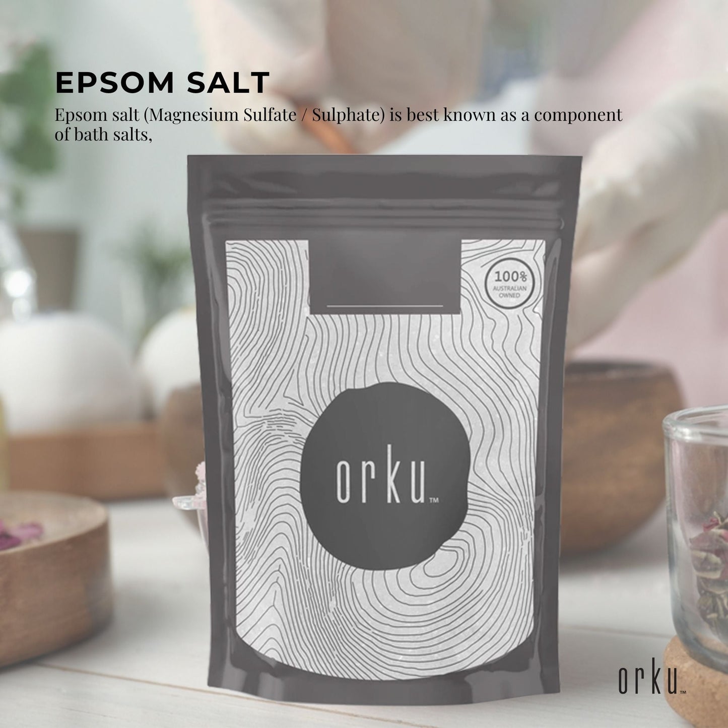 Orku Epsom Salt Magnesium Sulphate - Natural Bath Salts Skin Foot Body Care