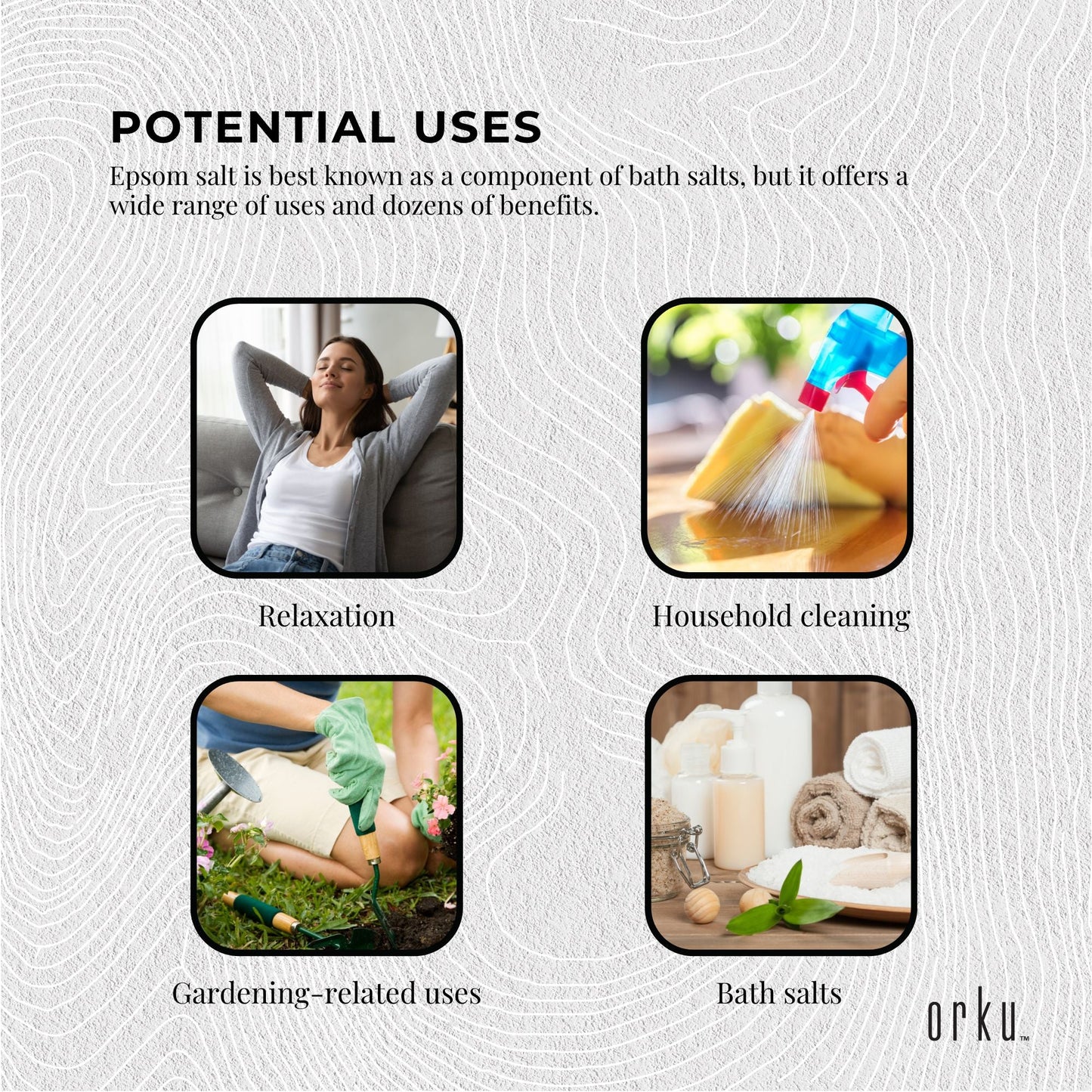 Orku Epsom Salt Tubs - Magnesium Sulphate Bath Feet Body Skin Care Sulfate
