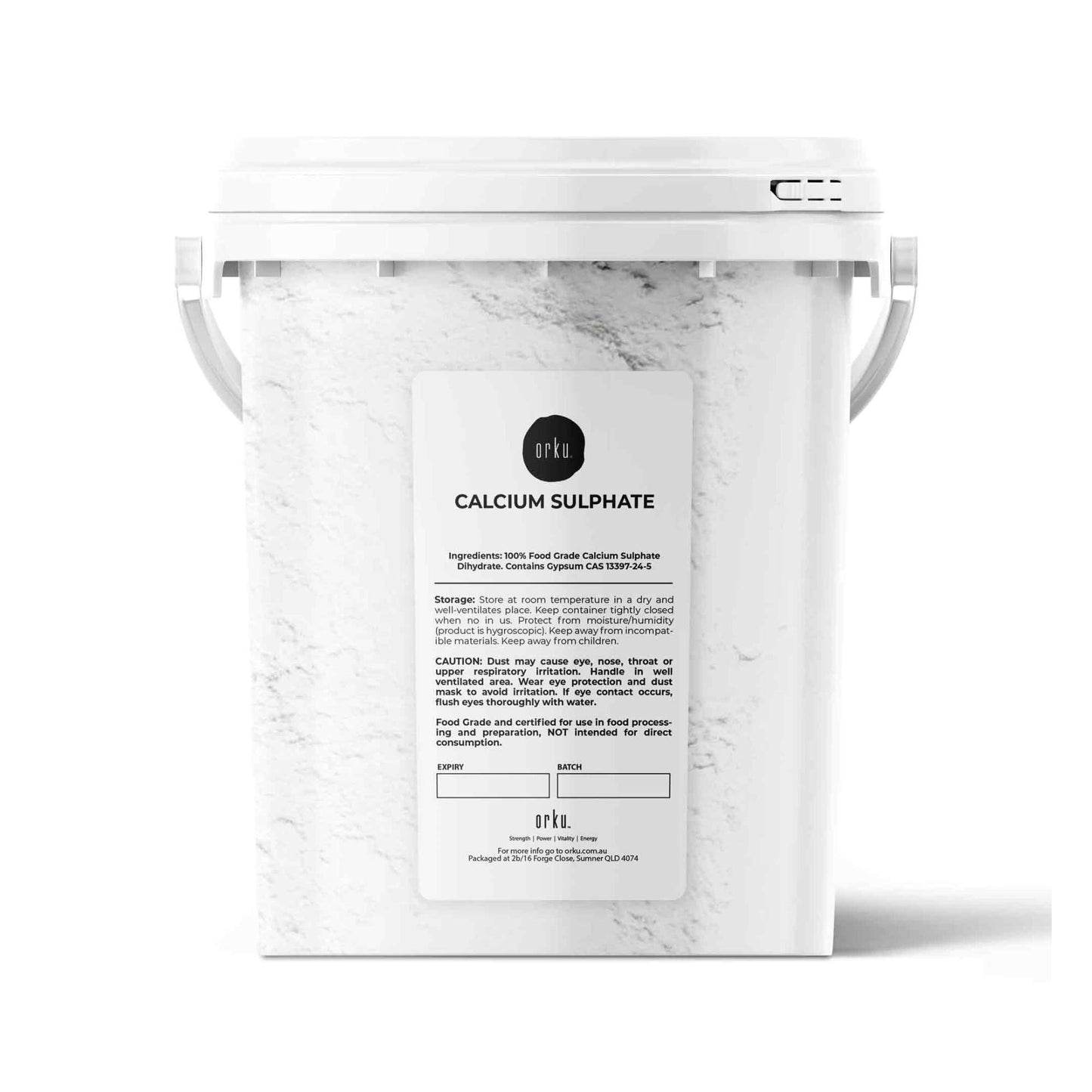 Orku Fine Calcium Sulphate Gypsum Powder Bucket - Dihydrate Food Grade FCC E516
