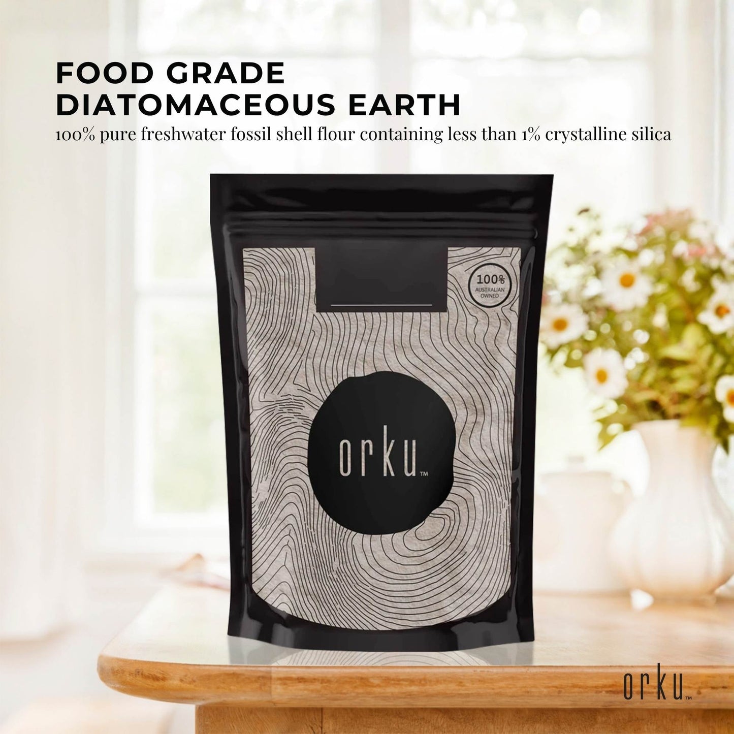 Orku Fine Diatomaceous Earth - Food Grade FCC Fossil Shell Flour Powder