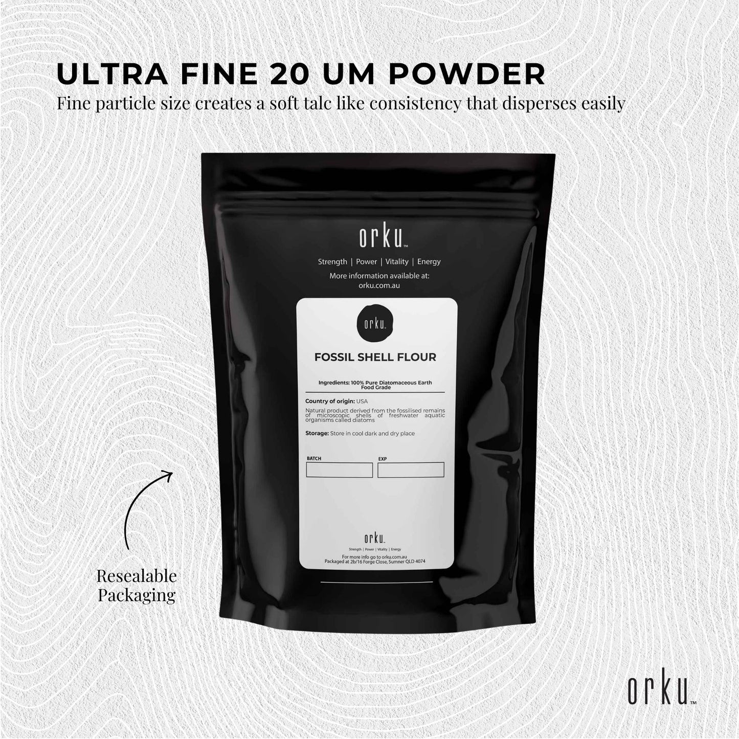 Orku Fine Diatomaceous Earth - Food Grade FCC Fossil Shell Flour Powder