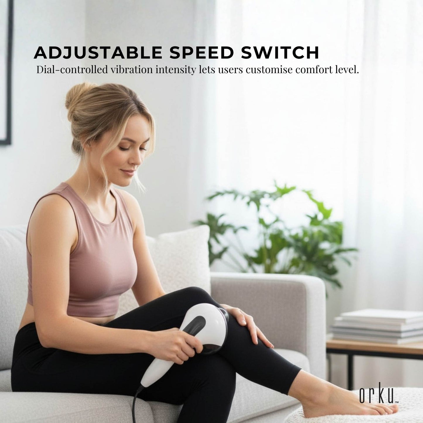 Orku Handheld Body Massager 4 Heads Adjustable Speed 28W Black