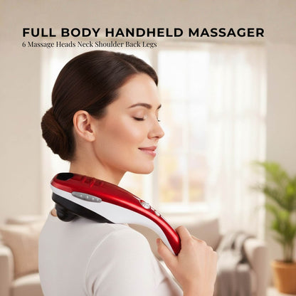 Orku Handheld Body Massager 6 Heads Adjustable Speed Neck Back Legs Red