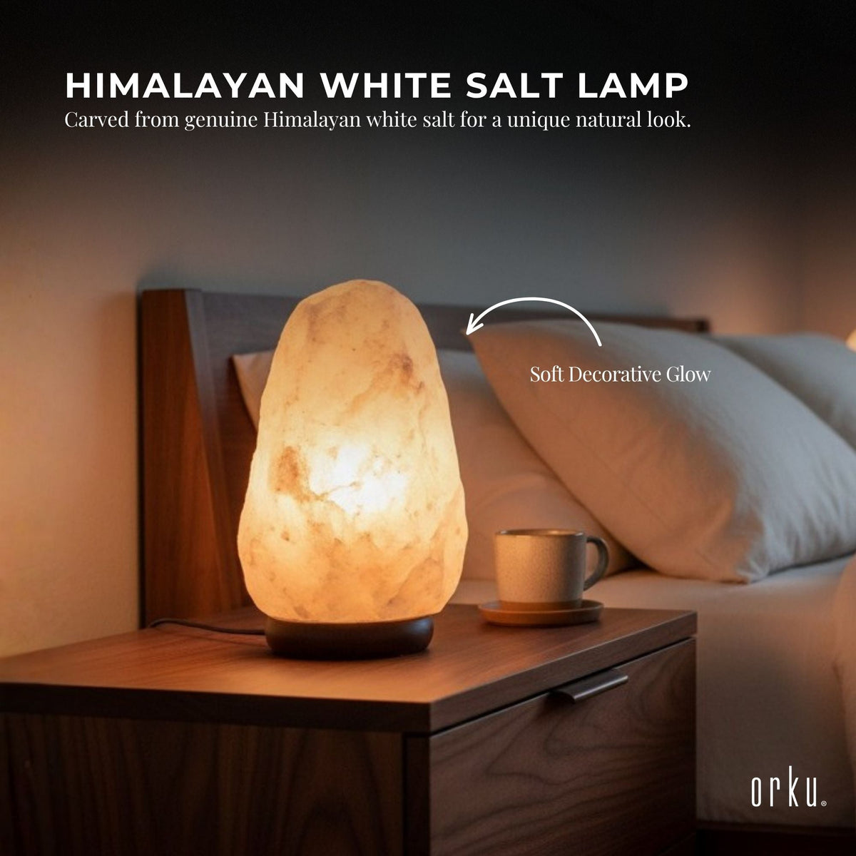 Orku 1-2Kg Himalayan White Salt Lamp - Natural Rock Shape Night Light