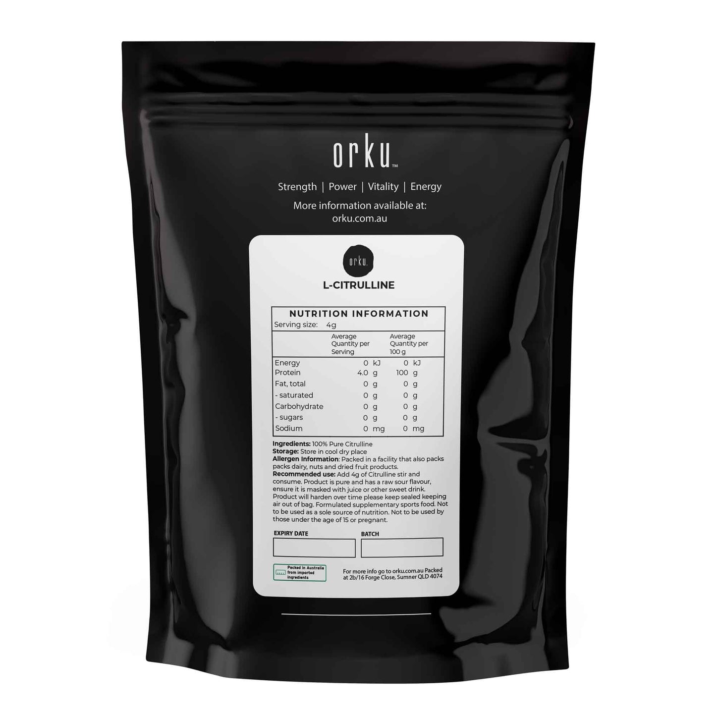 Orku L-Citrulline Powder - 100 % Pure Food Grade Amino Acid