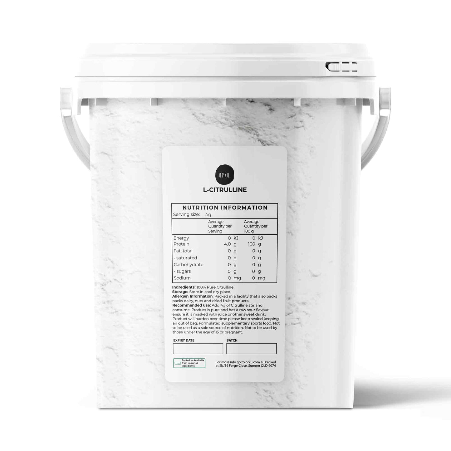 Orku L-Citrulline Powder Tub - Pure Unflavoured Food Grade Amino Acid