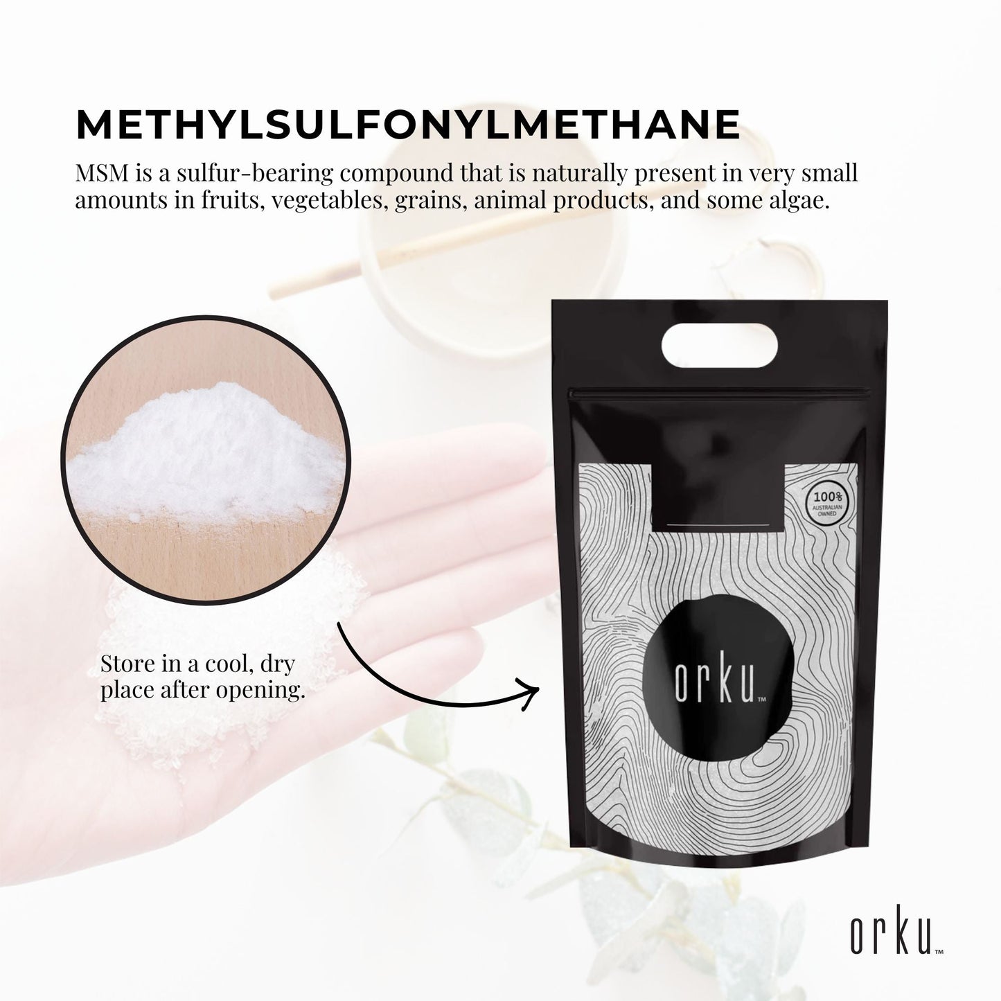 Orku MSM Powder or Crystals - 99.9% Pure USP Grade Methylsulfonylmethane Bulk