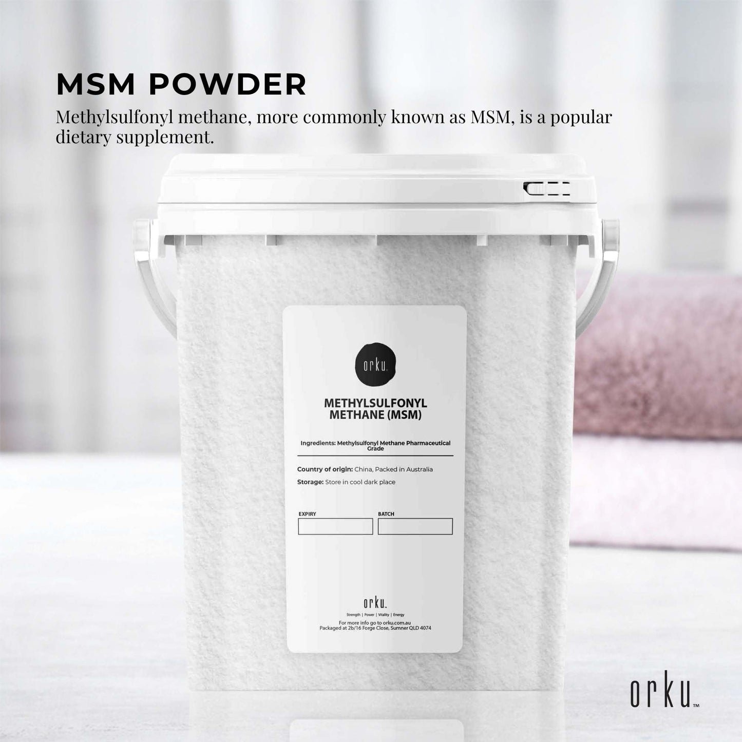Orku MSM Powder or Crystals Bucket - 99.9% Pure USP Grade Methylsulfonylmethane