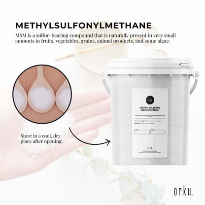 Orku MSM Powder or Crystals Bucket - 99.9% Pure USP Grade Methylsulfonylmethane