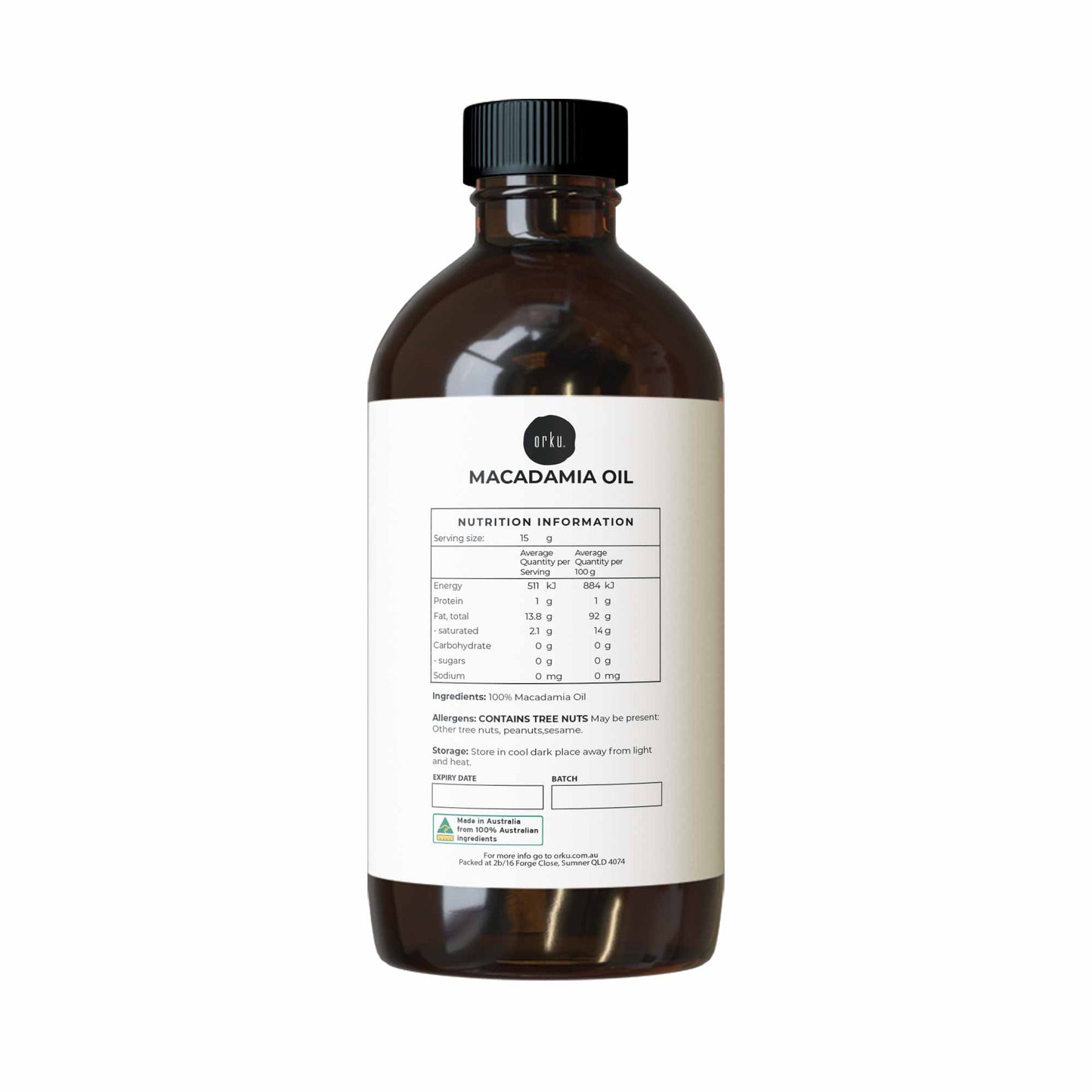 Orku Macadamia Nut Oil - Natural Cold Pressed Food Grade Pure Cooking Oils Bulk