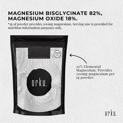 Orku Magnesium Bisglycinate Powder Unflavoured Chelated Biglycinate