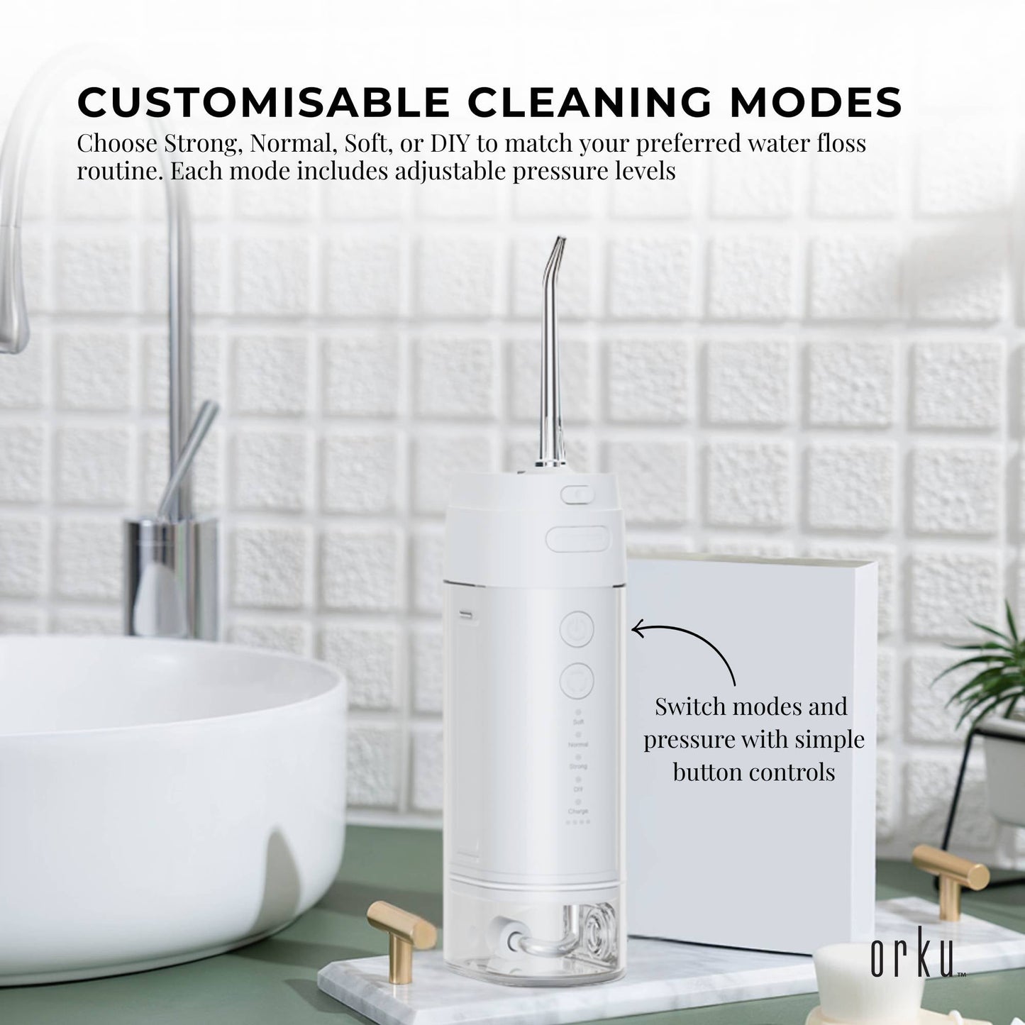 Orku Mini Water Flosser Rechargeable Portable Travel Oral Irrigator White