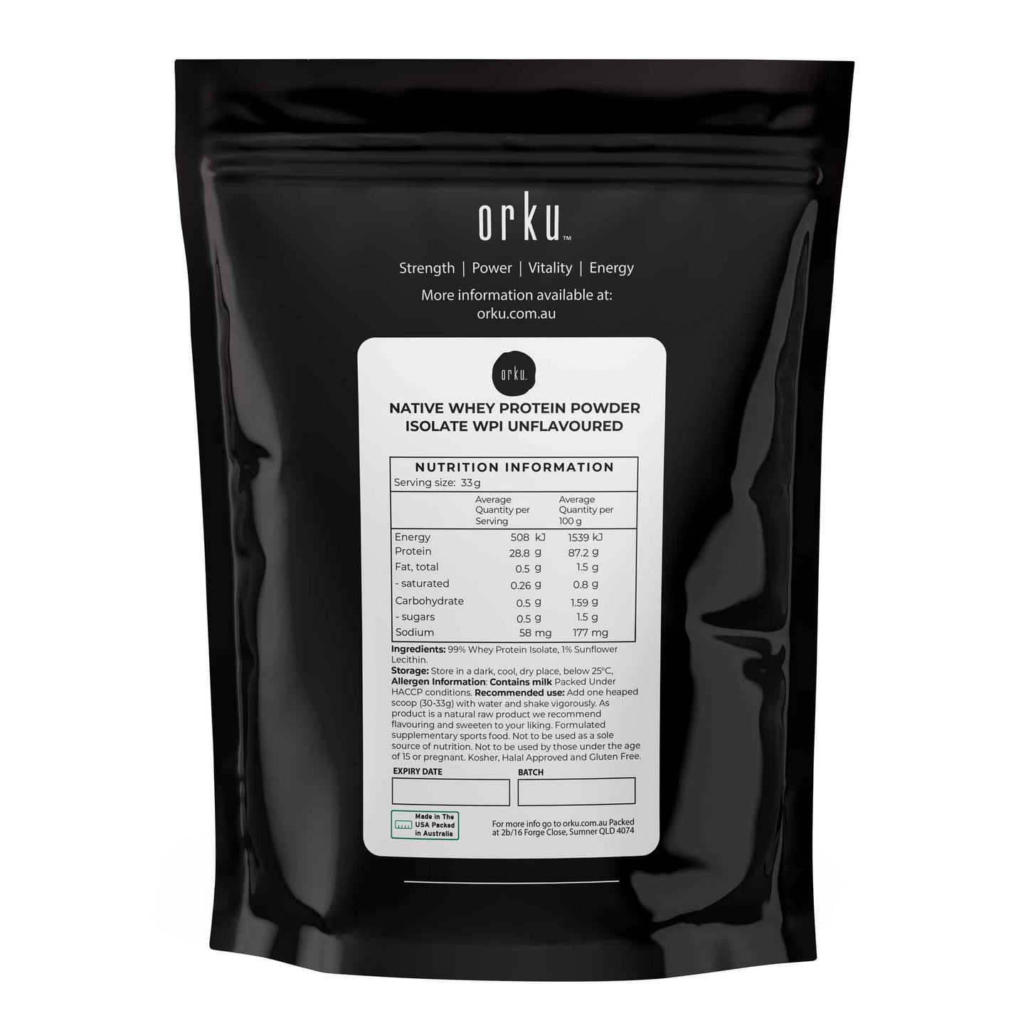 Orku Native Whey Protein Isolate Powder - Unflavoured WPI
