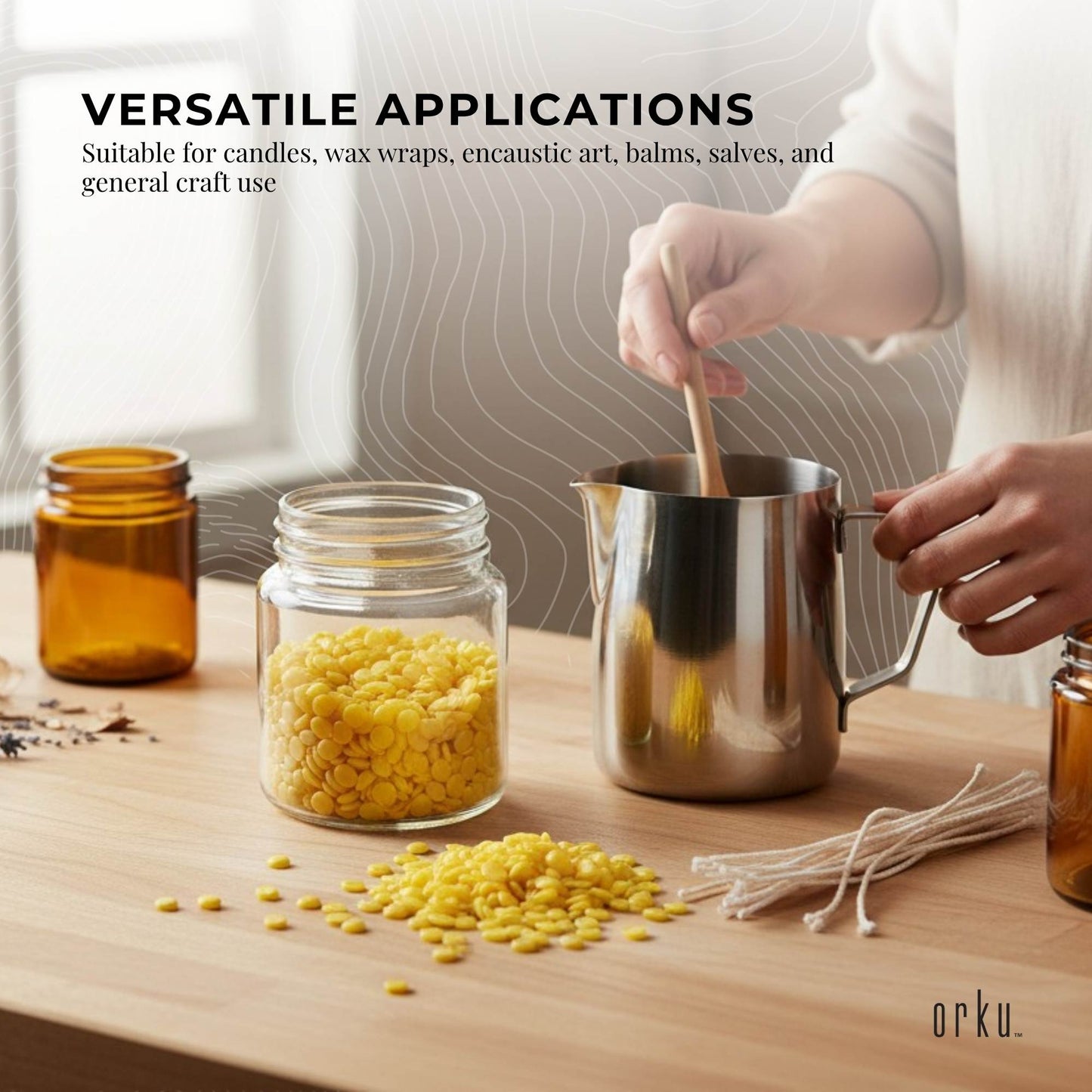 Orku Organic Beeswax Pellets Yellow - Cosmetic Grade Pure Bees Wax Pastilles